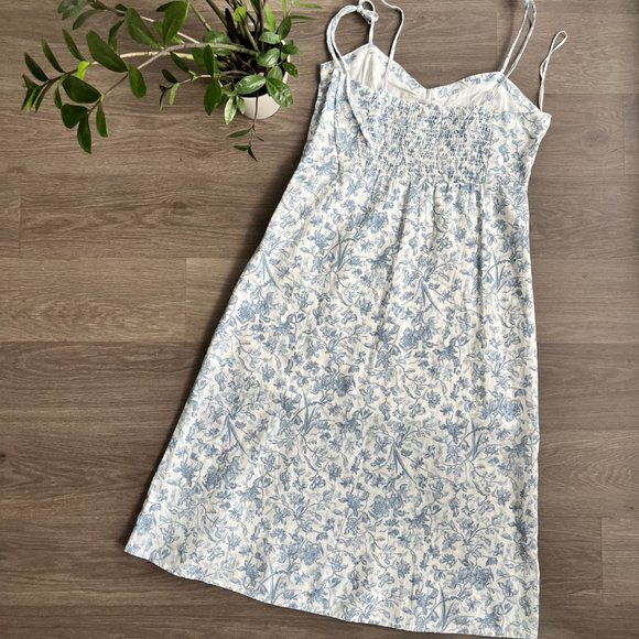 NWT Lucky Brand Blue & White Lined Bustier Style Floral Midi Dress w Side Slit - Picture 12 of 13